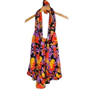 Y2K Abstract Floral Halter Top Sz Medium 100% Silk